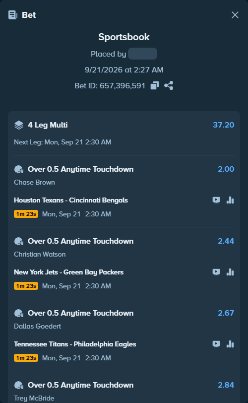 Bet slip: , $10,000.00 stake at 2.00 odds, placed by Cabrzy