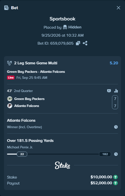 Bet slip: , $10,000.00 stake at 2.60 odds, placed by WIZCAPA