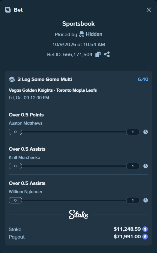 Bet slip: , $11,350.42 stake at 2.13 odds, placed by XposedTwirch