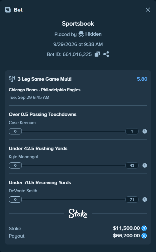 Bet slip: , $11,500.00 stake at 1.93 odds, placed by Marvin123421