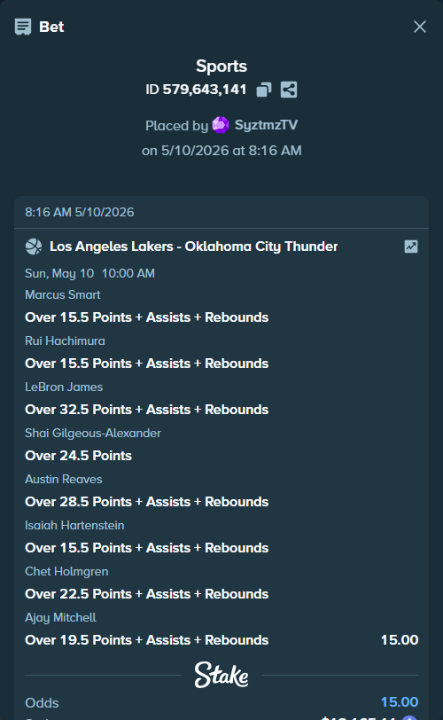 Bet slip: , $9,792.47 stake at 1.88 odds, placed by SyztmzTV