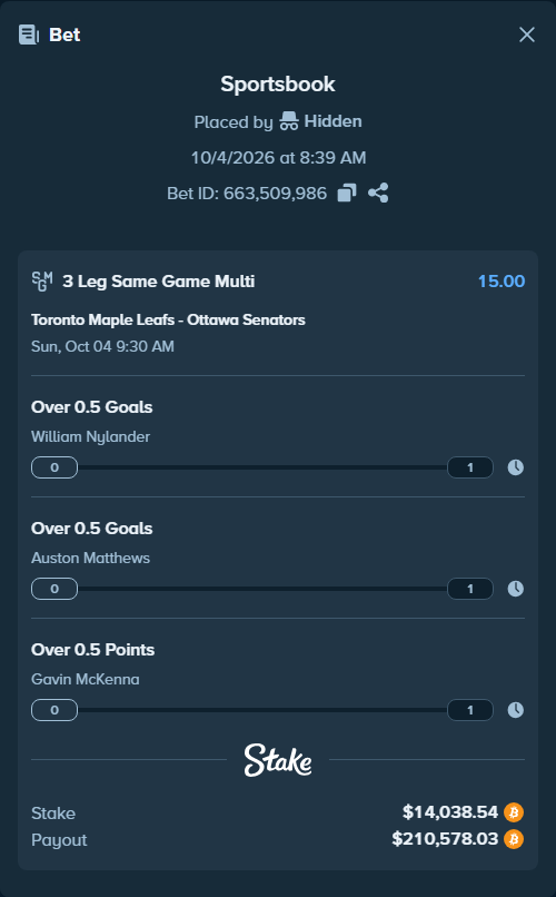Bet slip: , $14,051.00 stake at 5.00 odds, placed by XposedTwirch