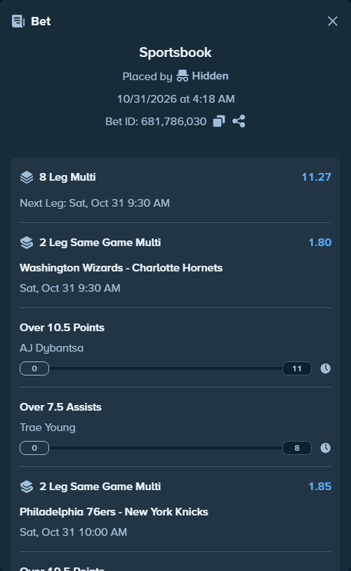 Bet slip: , $15,015.00 stake at 0.94 odds, placed by Hidden