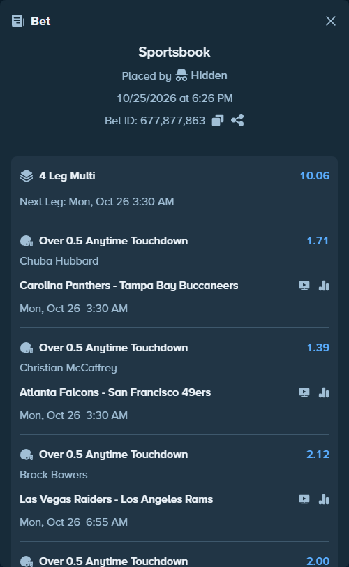 Bet slip: , $17,853.96 stake at 2.12 odds, placed by Hidden
