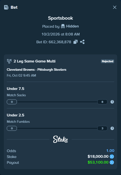 Bet slip: , $18,000.00 stake, placed by Marvin123421