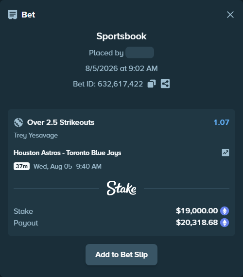 Bet slip: , $19,252.06 stake at 1.07 odds, placed by dapperdanes