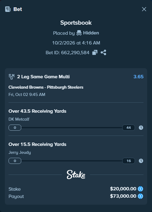 Bet slip: , $20,000.00 stake at 1.82 odds, placed by Marvin123421