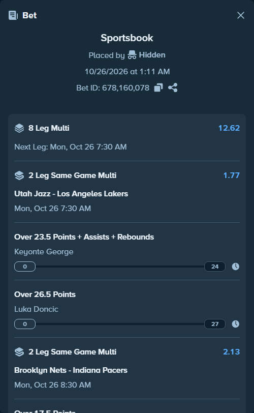 Bet slip: , $20,020.00 stake at 0.89 odds, placed by Hidden