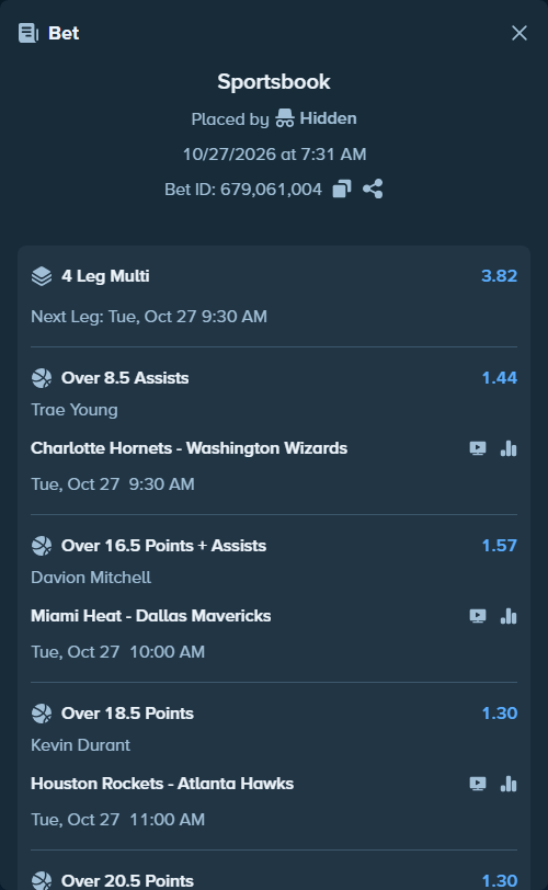 Bet slip: , $20,020.00 stake at 1.44 odds, placed by Hidden
