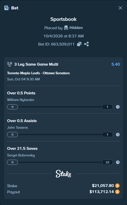 Bet slip: , $21,076.50 stake at 1.80 odds, placed by XposedTwirch