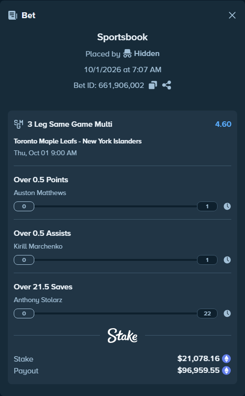 Bet slip: , $21,300.99 stake at 1.53 odds, placed by XposedTwirch