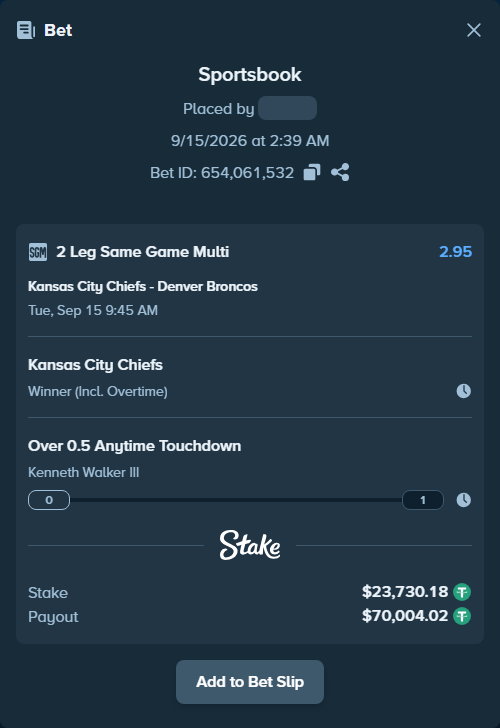 Bet slip: , $23,730.18 stake at 1.48 odds, placed by Bigfoltz