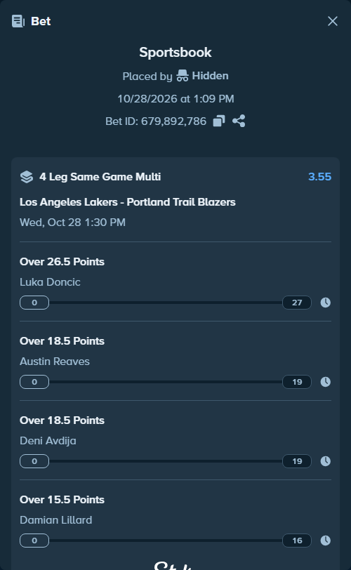 Bet slip: , $25,025.00 stake at 0.89 odds, placed by Hidden