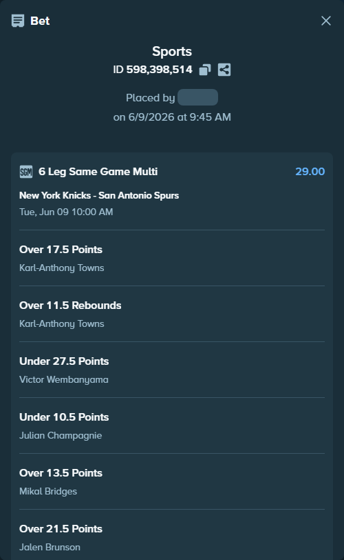 Bet slip: , $27,539.03 stake at 4.83 odds, placed by gemcabal