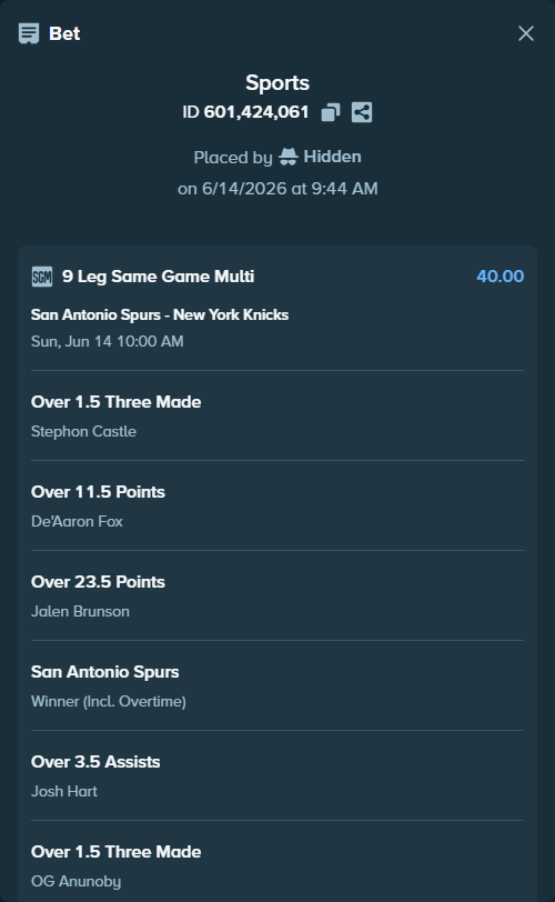 Bet slip: , $29,038.36 stake at 4.44 odds, placed by Hidden