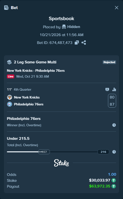 Bet slip: , $30,064.00 stake, placed by Hanselwilliam1