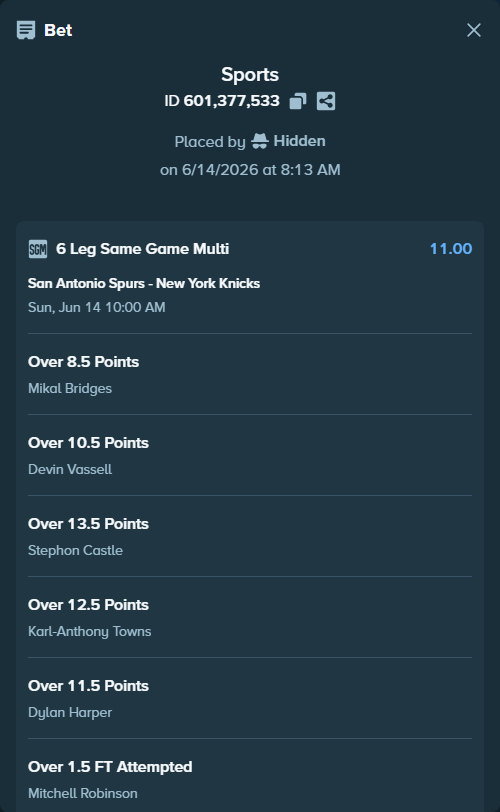 Bet slip: , $40,000.00 stake at 1.83 odds, placed by Hidden