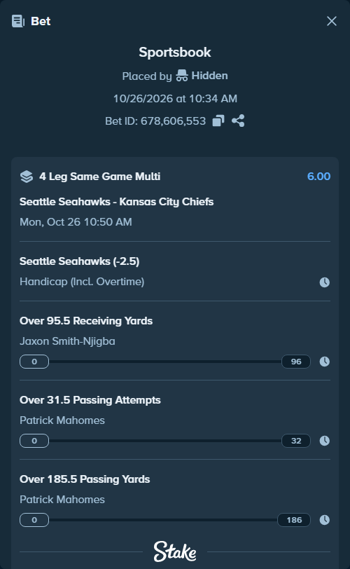 Bet slip: , $50,000.00 stake at 1.50 odds, placed by Hidden
