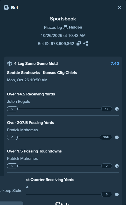 Bet slip: , $76,500.00 stake at 1.85 odds, placed by Hidden