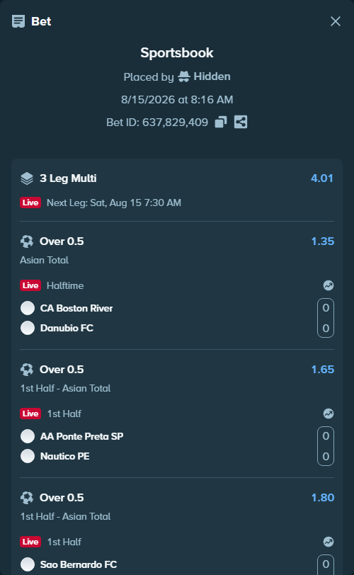 Bet slip: AA Ponte Preta SP - Nautico PE, $50,050.00 stake at 1.65 odds, placed by Hidden