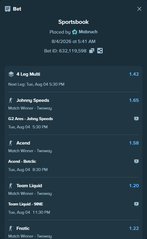 Bet slip: Acend - Betclic, $18,336.99 stake at 1.58 odds, placed by Mabruch