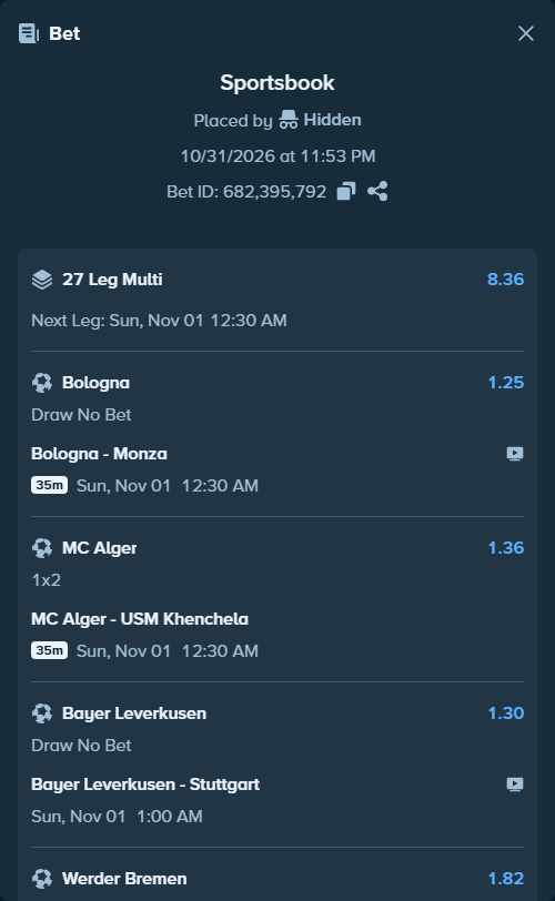 Bet slip: Al Fayha - Al-Faisaly FC, $10,000.00 stake at 1.27 odds, placed by Hidden