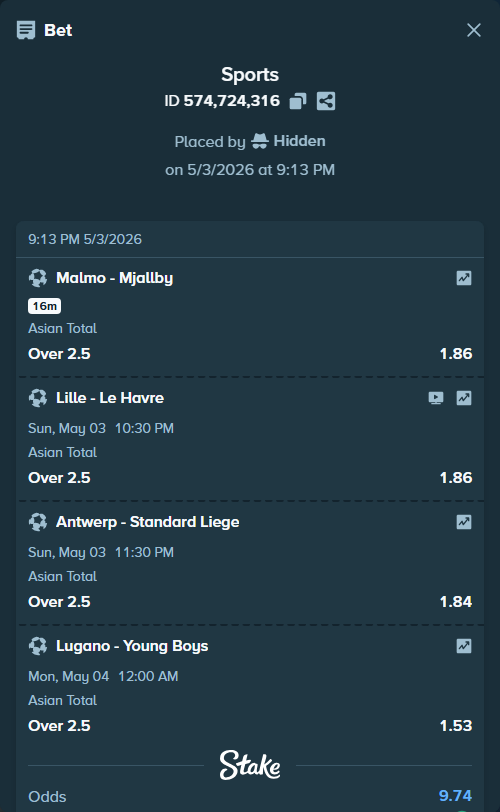 Bet slip: Antwerp - Standard Liege, $10,000.00 stake at 1.84 odds, placed by Hidden