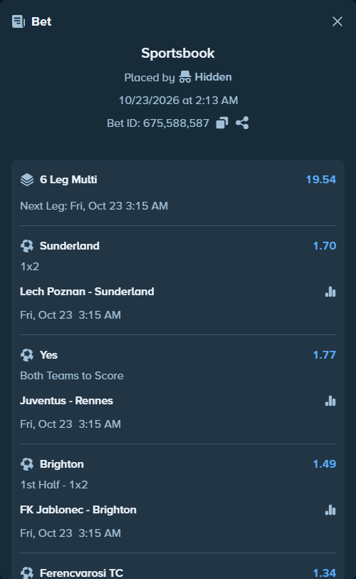 Bet slip: AS Monaco - Freiburg, $11,188.43 stake at 1.52 odds, placed by tqiforcat