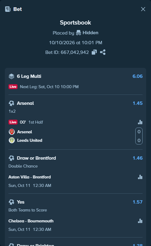 Bet slip: Aston Villa - Brentford, $22,192.91 stake at 1.46 odds, placed by tqiforcat
