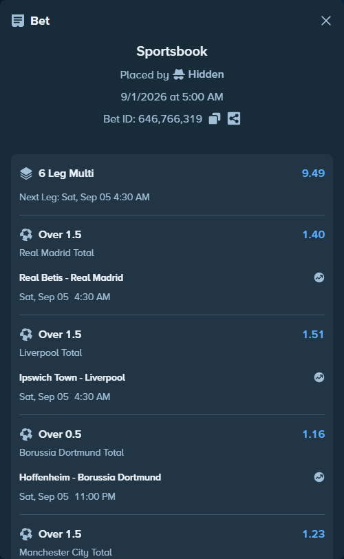 Bet slip: Athletic Bilbao - Atletico Madrid, $10,000.00 stake at 2.28 odds, placed by Hidden