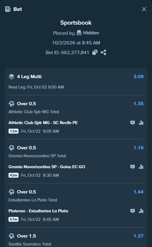 Bet slip: Athletic Club Sjdr MG - SC Recife PE, $23,836.85 stake at 1.35 odds, placed by SH7N28