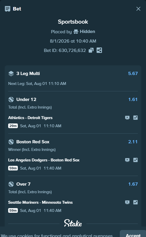 Bet slip: Athletics - Detroit Tigers, $10,071.06 stake at 1.61 odds, placed by djawoals