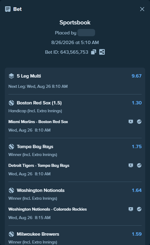Bet slip: Atlanta Braves - Los Angeles Dodgers, $12,000.00 stake at 1.63 odds, placed by 12quant