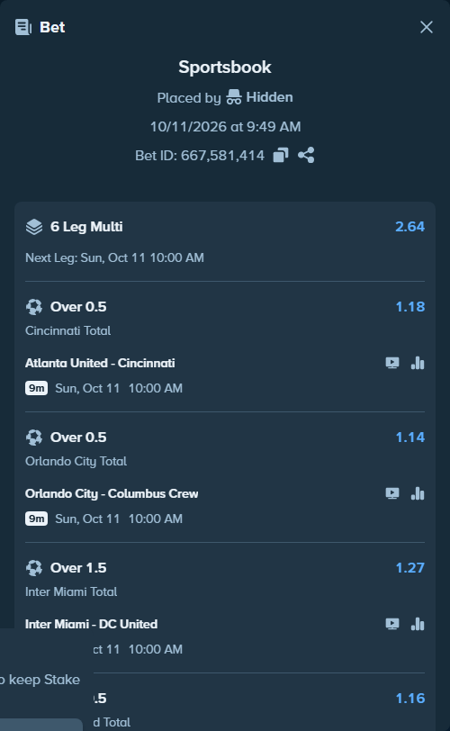 Bet slip: Atlanta United - Cincinnati, $39,989.00 stake at 1.18 odds, placed by SH7N28