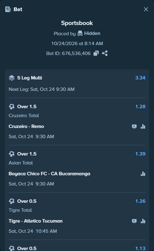 Bet slip: Atlante FC - Atletico San Luis, $11,989.00 stake at 1.32 odds, placed by SH7N28