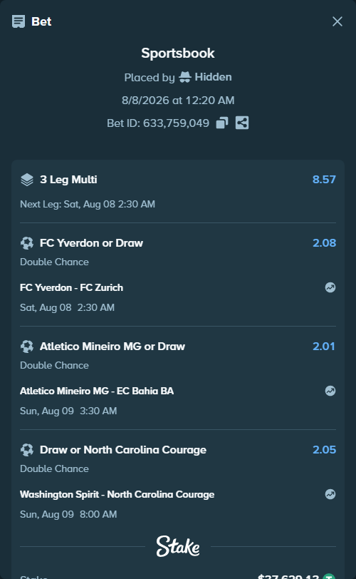 Bet slip: Atletico Mineiro MG - EC Bahia BA, $37,666.76 stake at 2.01 odds, placed by Hidden