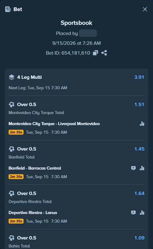 Bet slip: Bahia - Remo, $14,000.00 stake at 1.09 odds, placed by SH7N28
