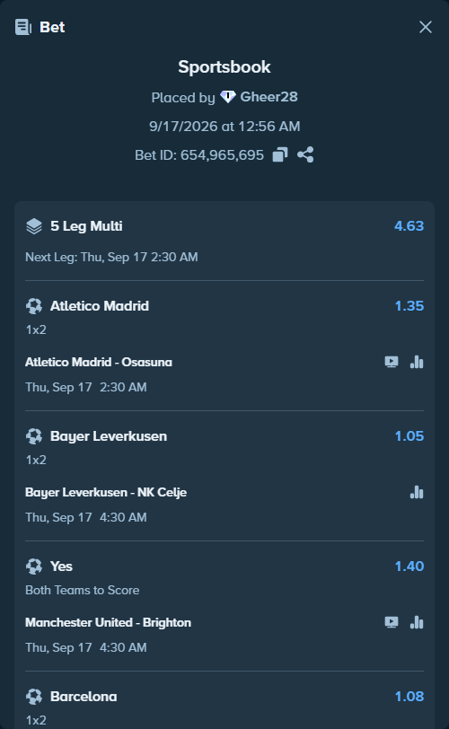 Bet slip: Barcelona - Racing Santander, $37,000.00 stake at 1.08 odds, placed by Gheer28