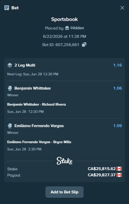 Bet slip: Benjamin Whittaker - Rivera, Richard, $19,103.56 stake at 1.06 odds, placed by Hidden