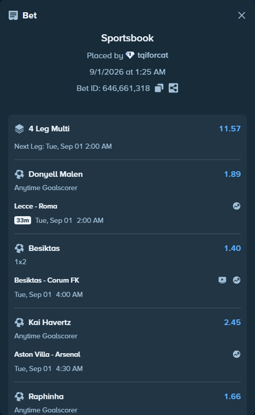 Bet slip: Besiktas - Corum FK, $23,227.97 stake at 1.40 odds, placed by tqiforcat