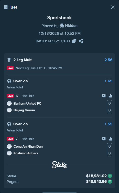 Bet slip: Buriram United - Beijing Guoan, $19,000.00 stake at 1.65 odds, placed by tlwns4736