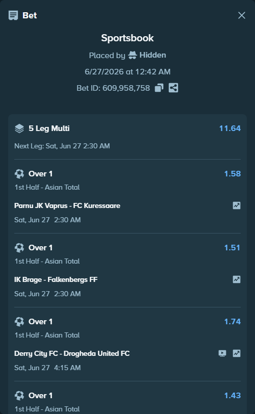 Bet slip: Cape Verde - Saudi Arabia, $10,000.00 stake at 1.96 odds, placed by Hidden