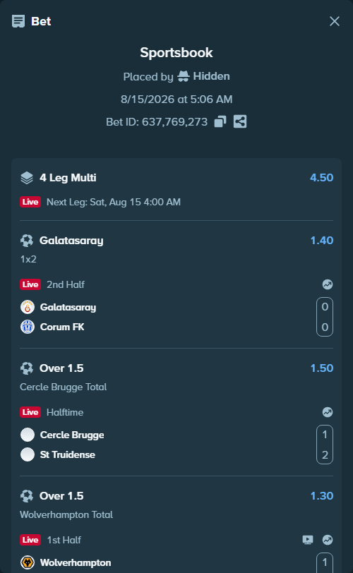 Bet slip: Cercle Brugge - St Truidense, $60,060.00 stake at 1.50 odds, placed by Hidden