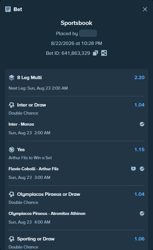 Bet slip: Club Brugge - Cercle Brugge, $150,000.00 stake at 1.10 odds, placed by EaurigaT