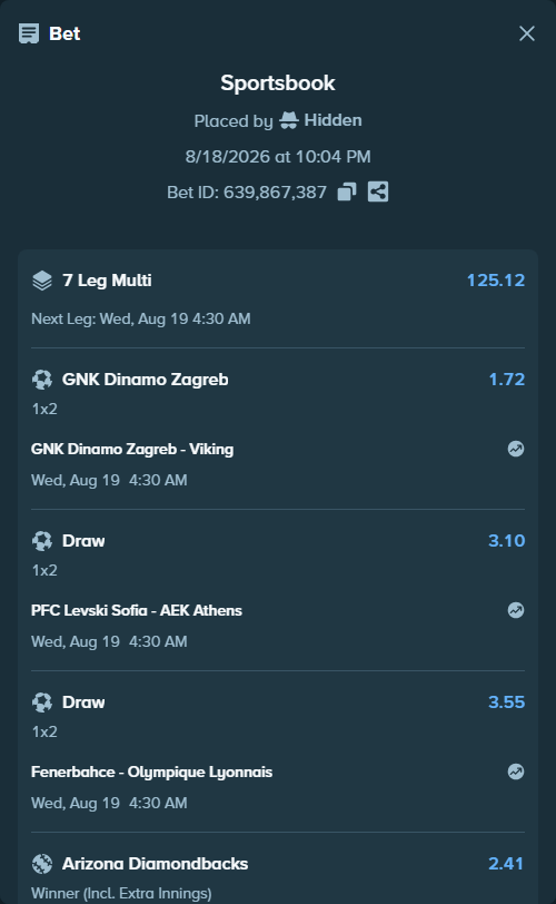 Bet slip: Colorado Rockies - Los Angeles Dodgers, $10,000.00 stake at 1.50 odds, placed by Hidden
