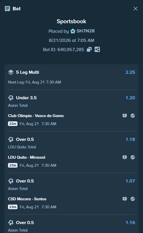 Bet slip: Corinthians - Rosario Central, $14,000.00 stake at 1.16 odds, placed by SH7N28