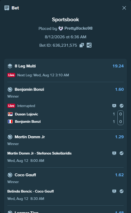Bet slip: Dallas Wings - Toronto Tempo, $11,440.05 stake at 1.22 odds, placed by Prettylfacko98