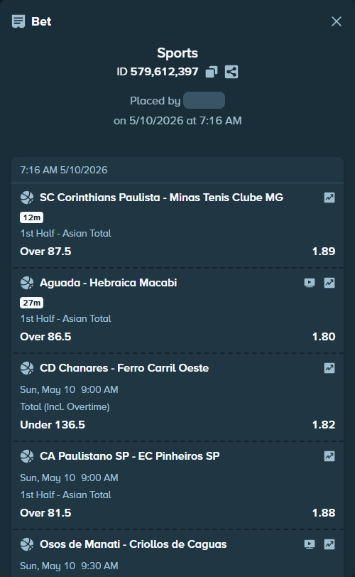 Bet slip: Defensor Sporting - Club Malvin, $20,123.00 stake at 1.79 odds, placed by unruly72227