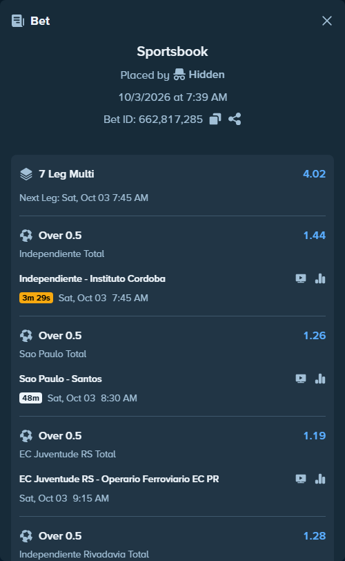 Bet slip: Deportivo Cali - Alianza FC Valledupar, $50,000.00 stake at 1.15 odds, placed by SH7N28