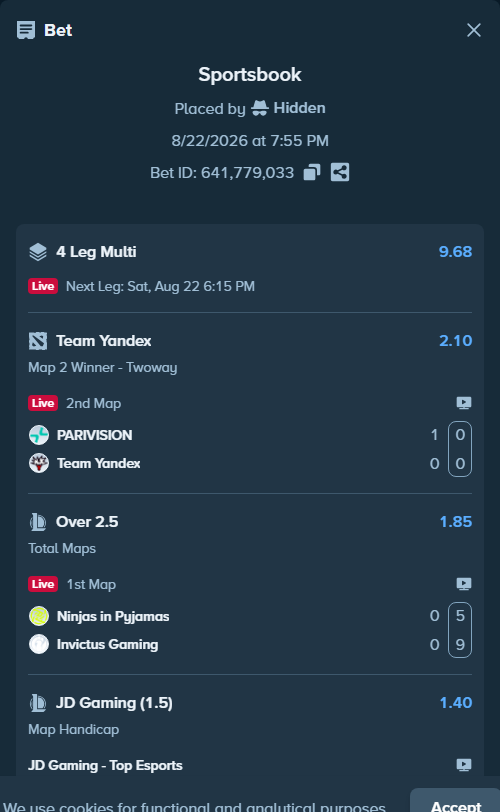 Bet slip: DN SOOPers - Kiwoom DRX, $50,064.67 stake at 1.78 odds, placed by Hidden